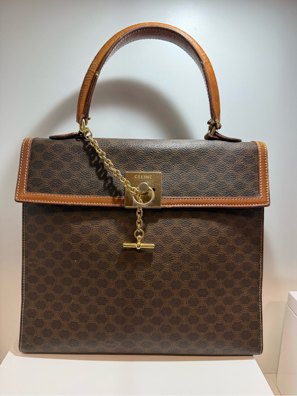 Celine Macadam Brown Top-Handle Leather Bag